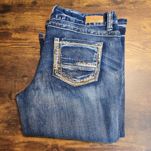 Amethyst Jeans Size 11 Zoey Flare Low Rise Thick Stitch Dark Wash Stretch - Picture 3 of 11